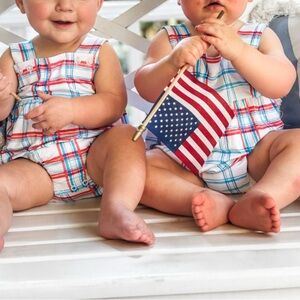 SWEET BAY CLOTHING Blue/Red Plaid Snap Patriotic Bubble